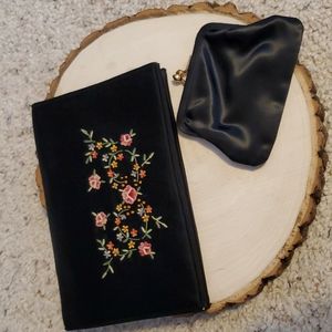 Gants Saint-Roch Vintage Black Floral Design Clutch Handbag & Change Purse